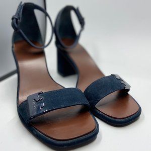Tory Burch Navy Suede Gabrielle Heel Sandals